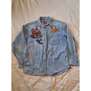 Sun Belt Denim Shirt Womans Small Blue Noahs Ark 90s Vintage Button Up